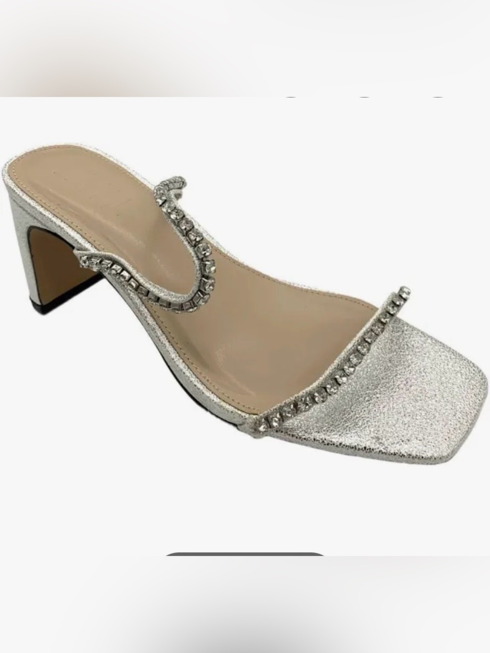 Farylrobin Silver Glitter Rhinestone-Trim Heel Mule